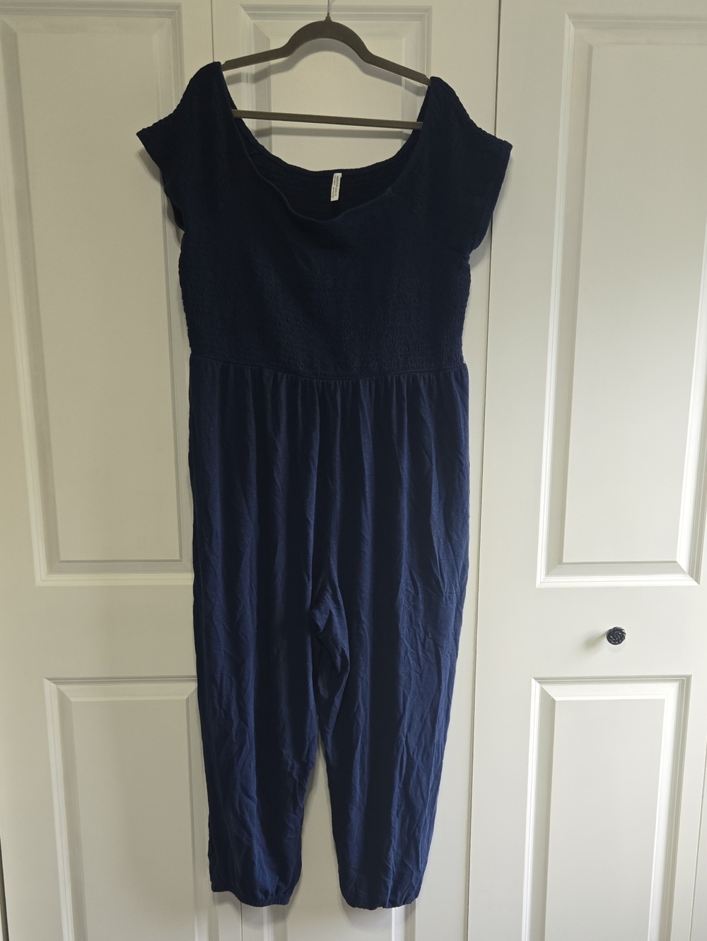 American Eagle Outfitters Navy One-Piece Jumpsuit Off Shoulder